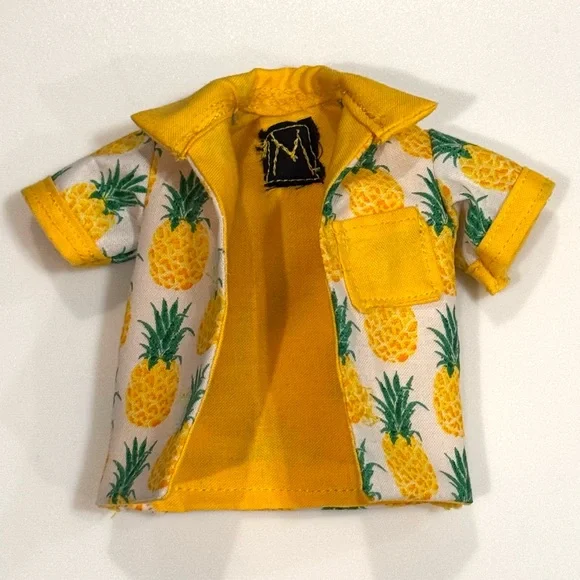 Handcrafted pineapple print doll shirt lined in yellow - Picture 5 of 6